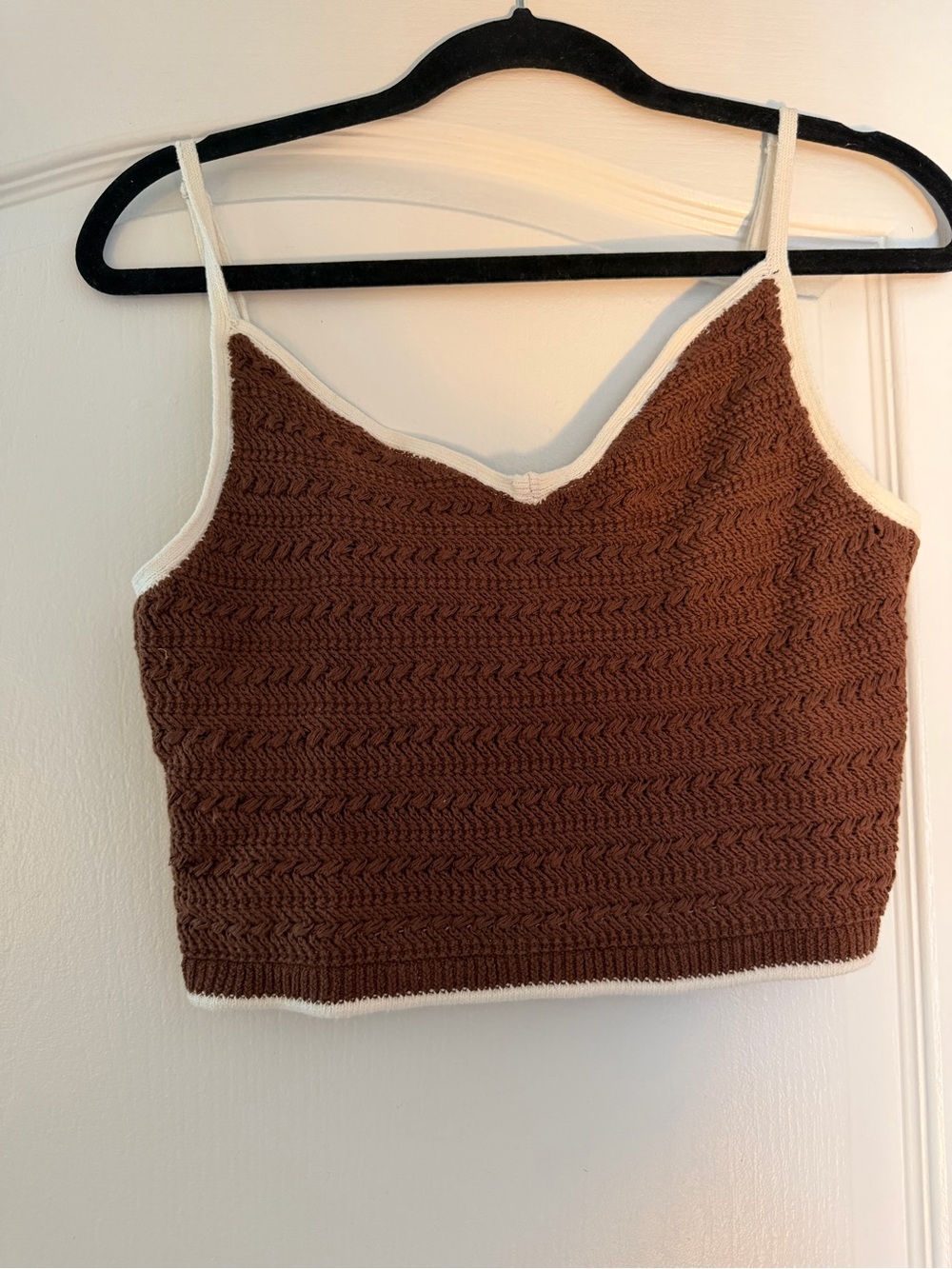 Abercrombie Brown Knit Cropped Tank Top with Cream Trim
